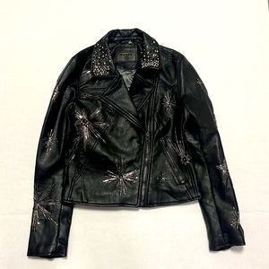 BLANK NYC Star Struck Embellished Faux Leather Moto Jacket Size XS Black